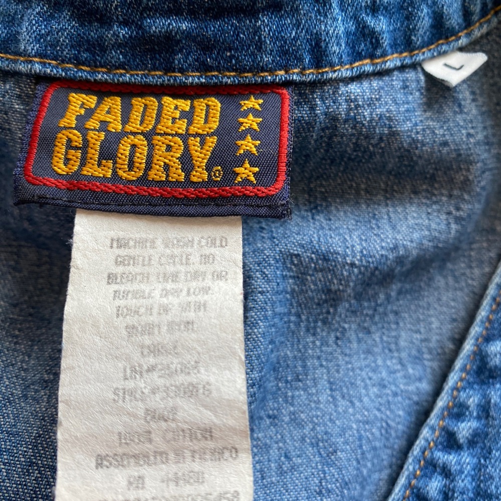Faded Glory Vintage Denim Jumper Dress Large Blue Cotton Button Front 90s y2k - Picture 3 of 9